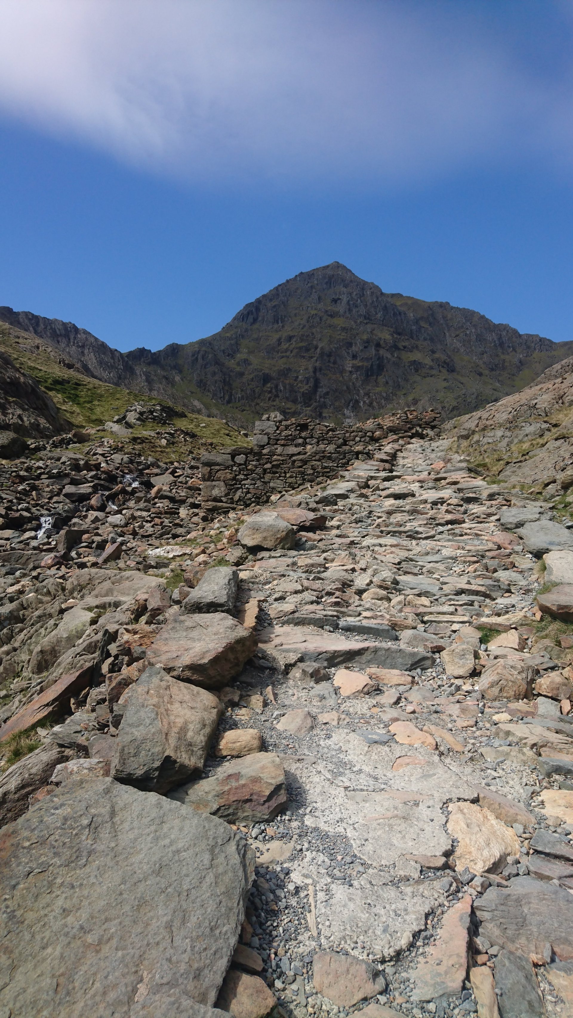 Rugged mountain pass and rock faces in Snowdonia (Eryri) National Park